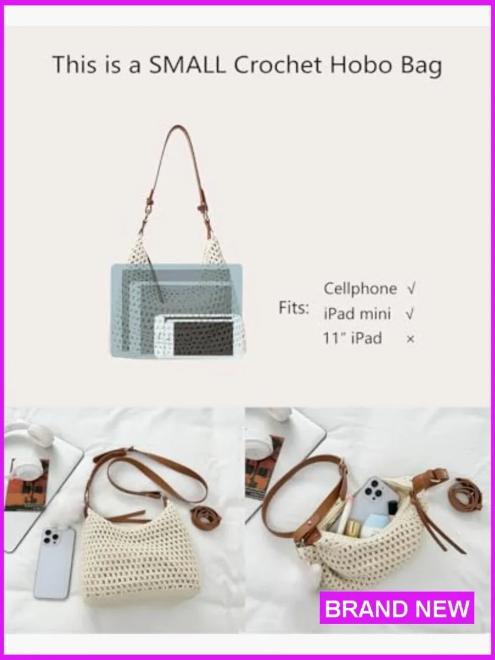 Small Knitted Crochet String Bag Handwoven Summer Beach Shoulder Purse